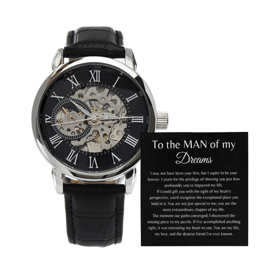 Man of my Dreams 2 - Men's Luxury Openwork Watch in Mahogany Box for Husband Boyfriend Partner Gift