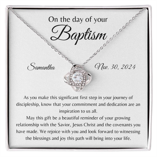 Personalized Baptism Keepsake Necklace - Love Knot